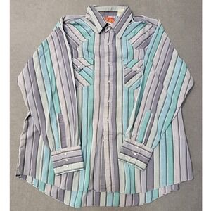 Ely Plains Mens XL Western Pearl Snap Striped Grey Teal Long Sleeve Cowboy Shirt